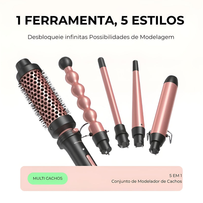 Wavytalk Pro 5 em 1 – O Segredo dos Cachos Profissionais em Casa + Brinde Exclusivo!