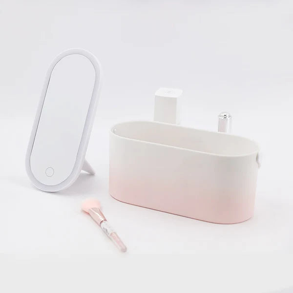 Organizador de cosméticos compacto iluminado com espelho